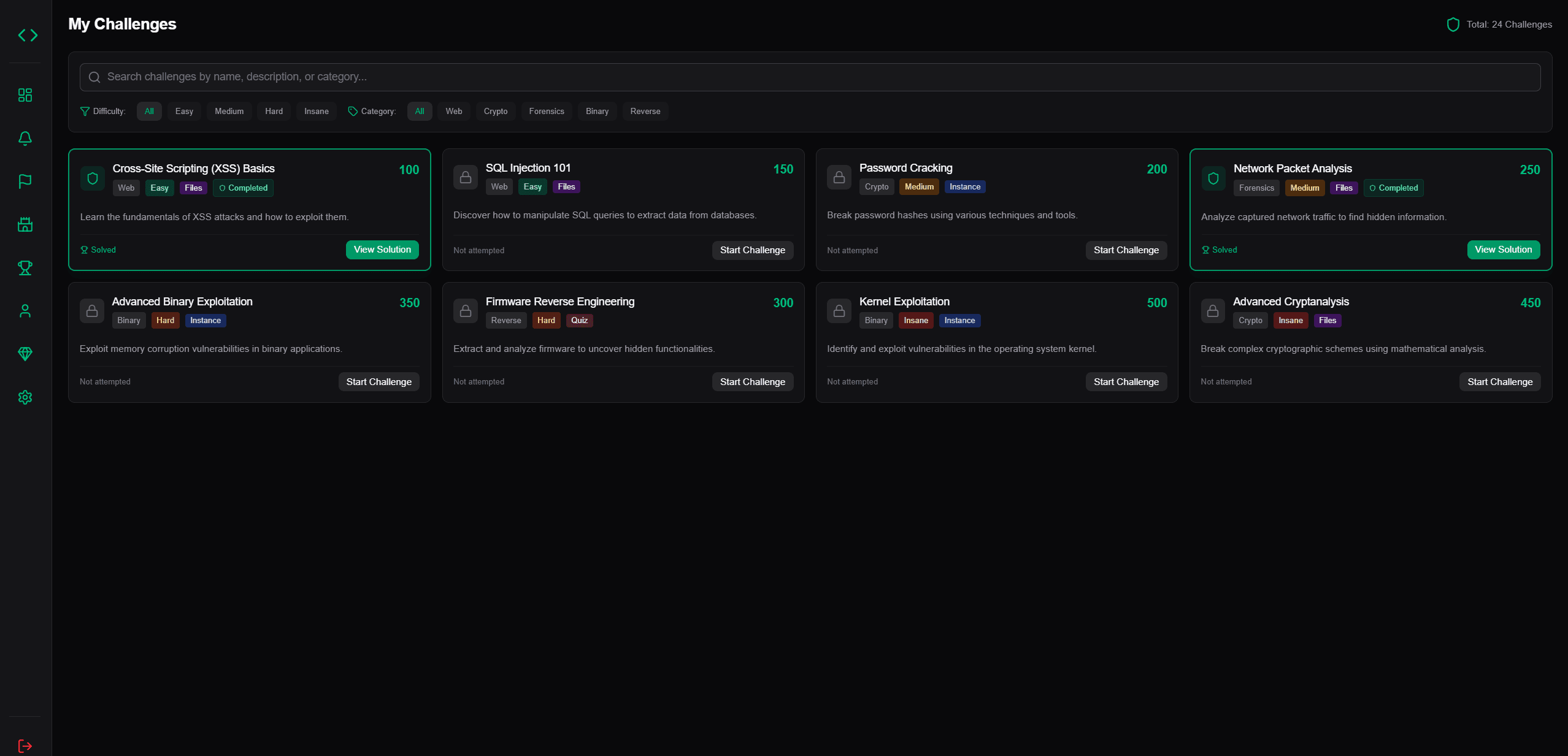 HootCTF Challenges Interface
