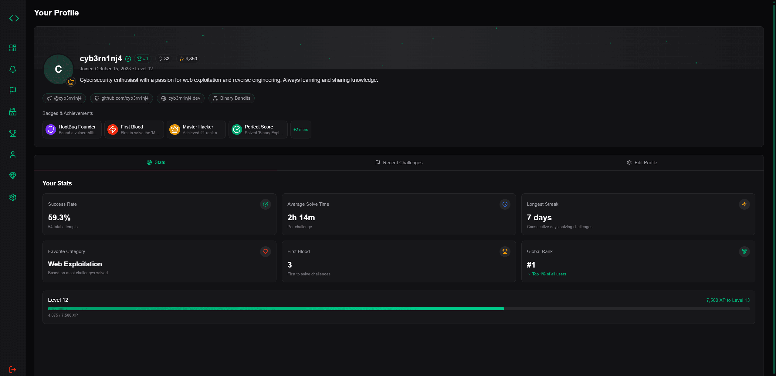 HootCTF User Profile